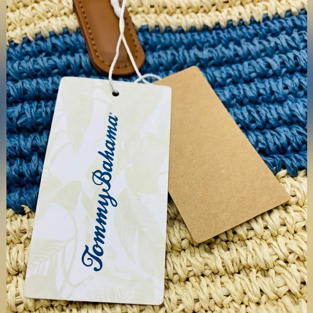 NWT Tommy Bahama Handwoven Crochet Striped Large Tote Bag
